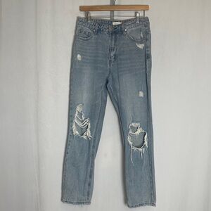 BOHME Women's High Waisted Distressed Straight Leg Jeans Size 28 Light Wash